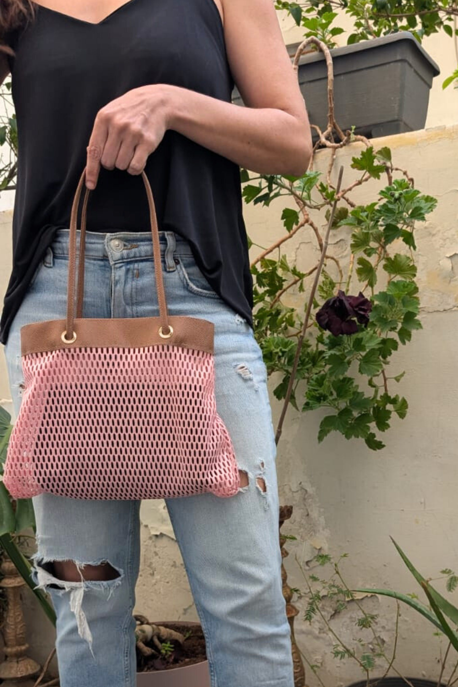 TRAPEZE BAG - PINK & BROWN