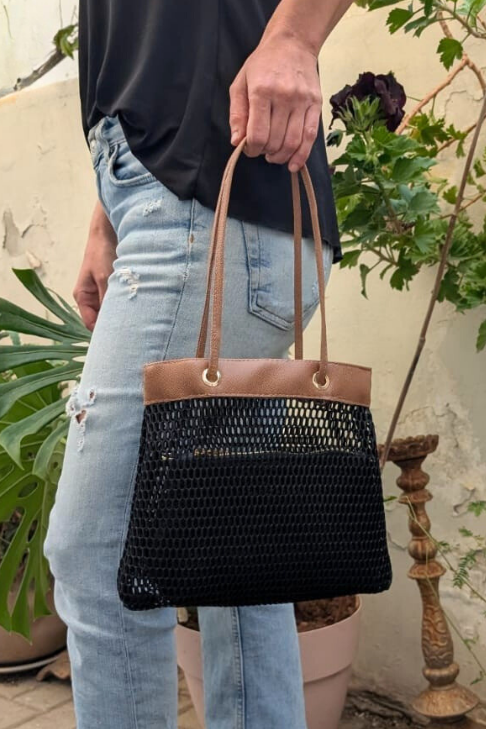 TRAPEZE BAG - BLACK & BROWN