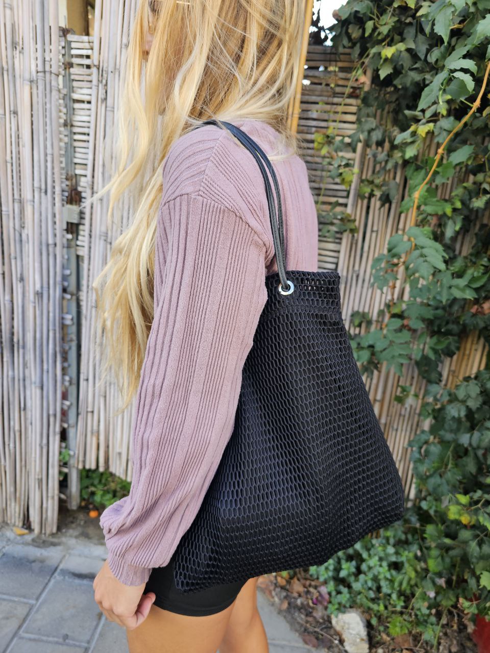 TRAPEZE BAG WITH LINEN - BLACK