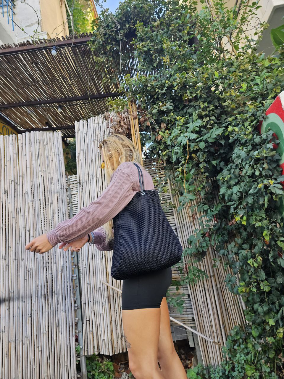 TRAPEZE BAG WITH LINEN - BLACK