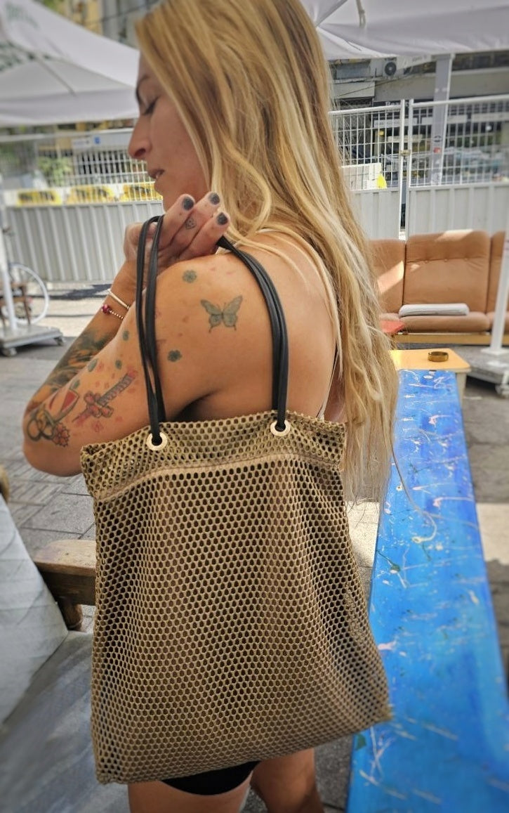 TRAPEZE BAG WITH LINEN - BROWN