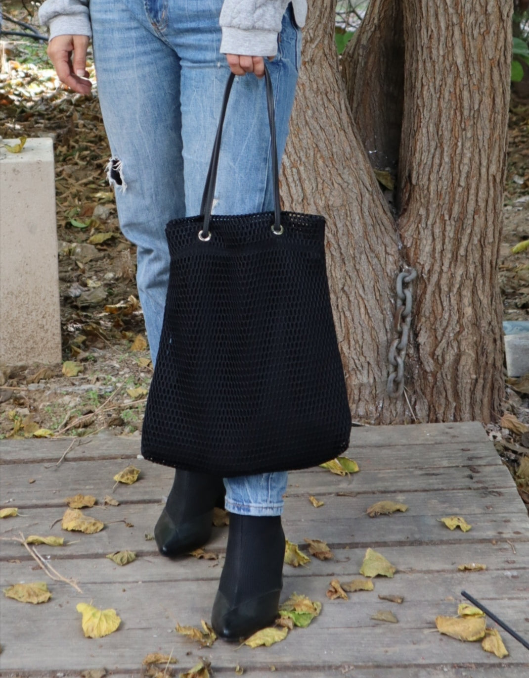 TRAPEZE BAG WITH LINEN - BLACK
