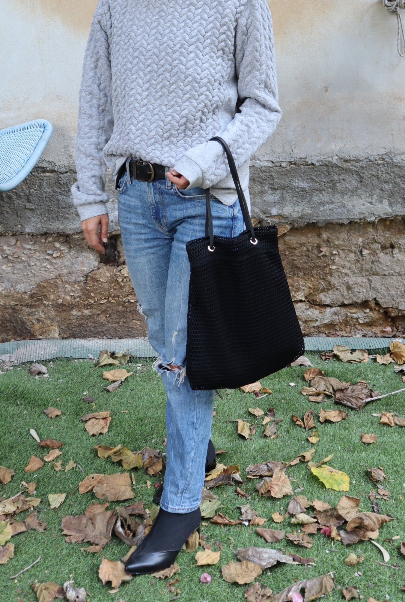 TRAPEZE BAG WITH LINEN - BLACK