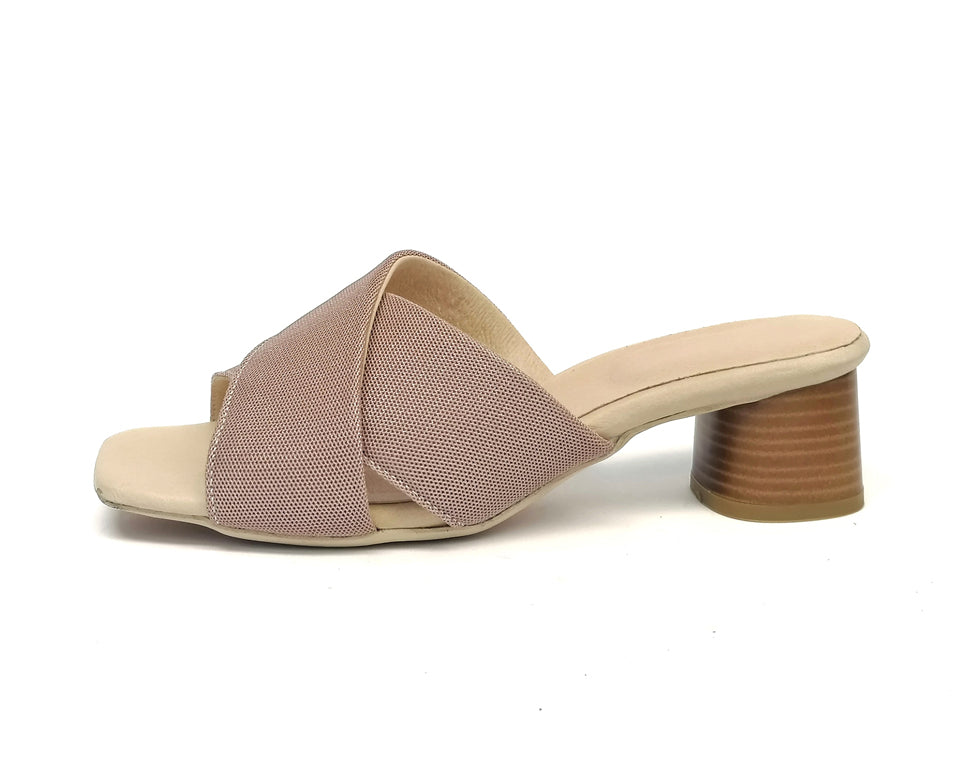#17 X MESH SLIDE HEELS - BLUSH PINK