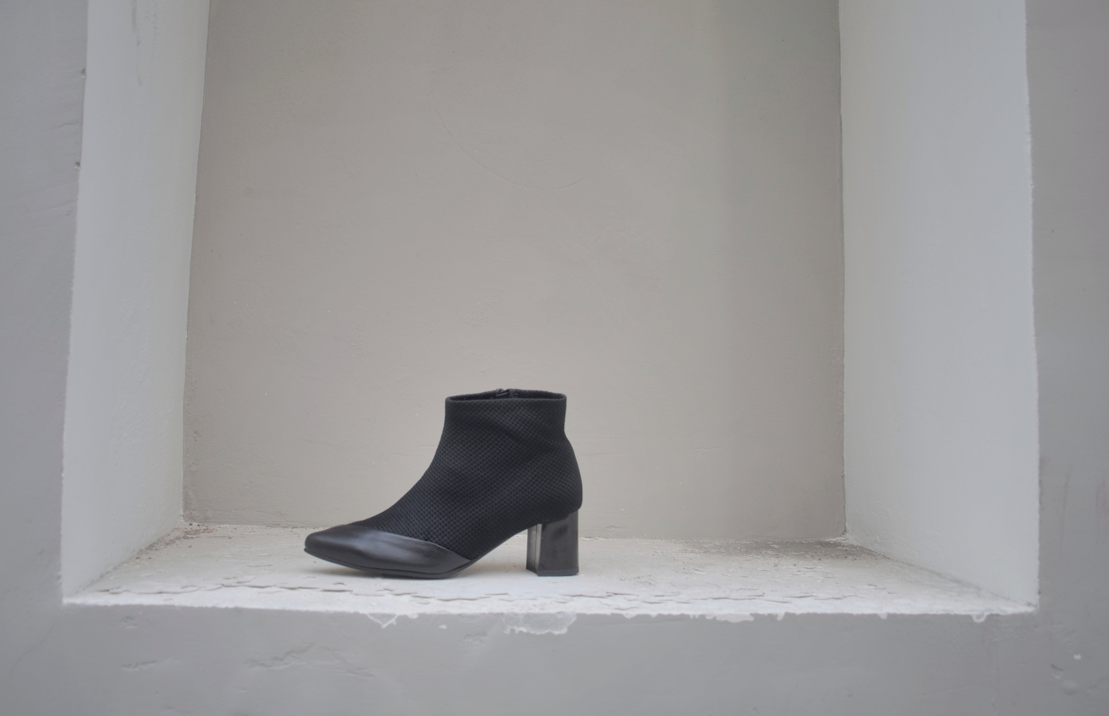 #16 SUPER BLACK MESH BOOTIES - BLOCK HEELS