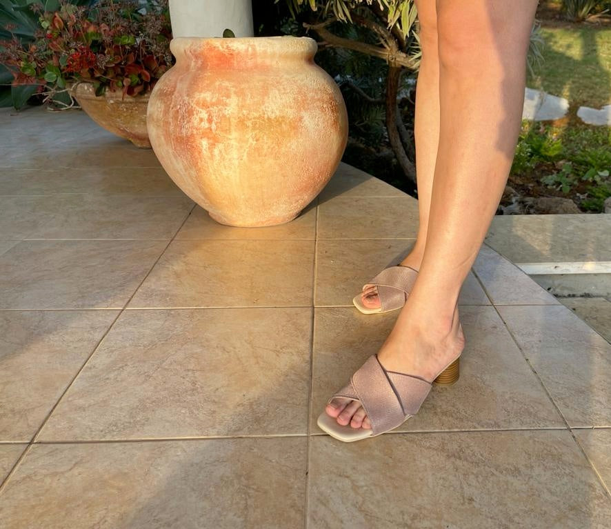 #17 X MESH SLIDE HEELS - BLUSH PINK