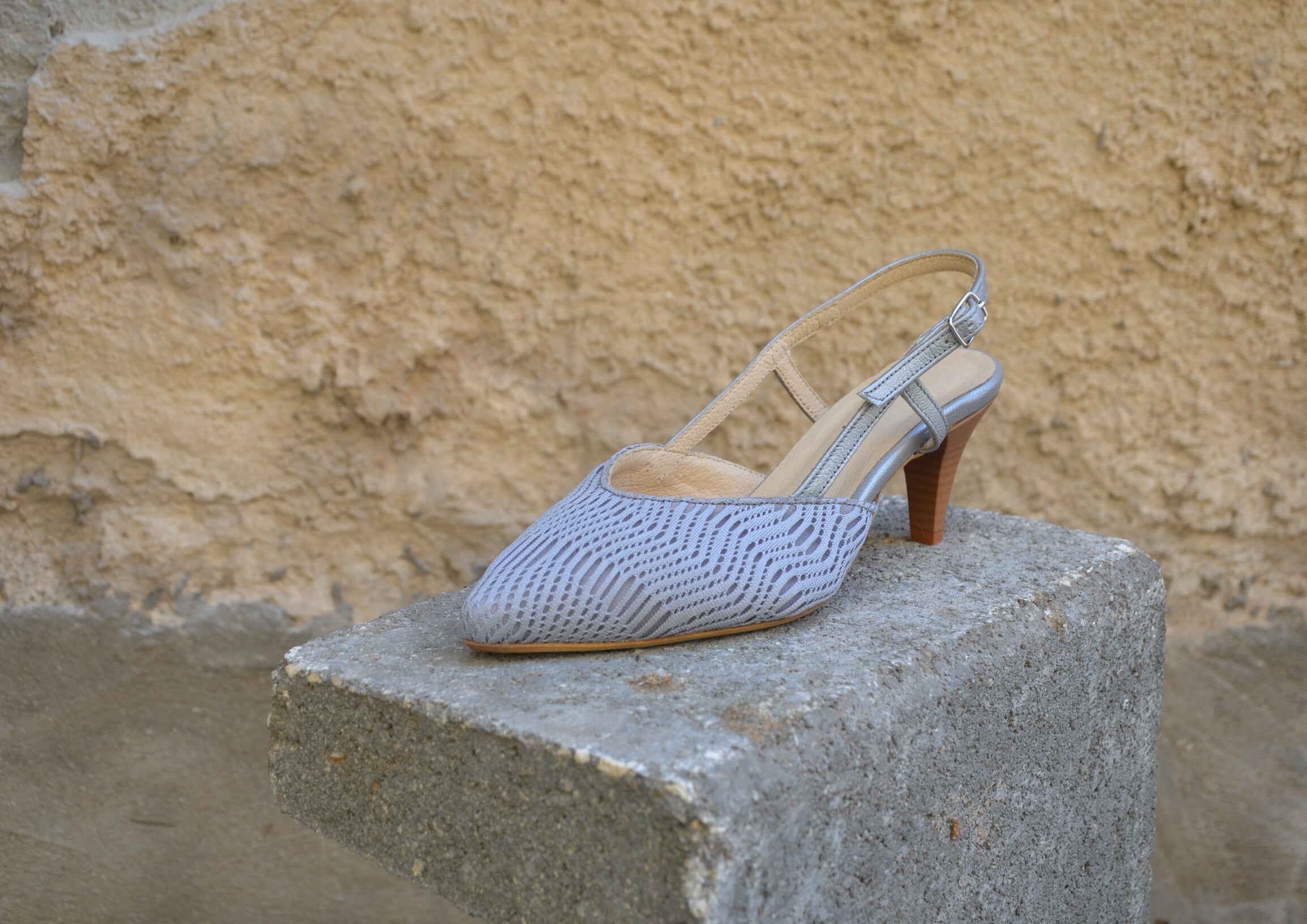 #13 Gray 3D mesh heels