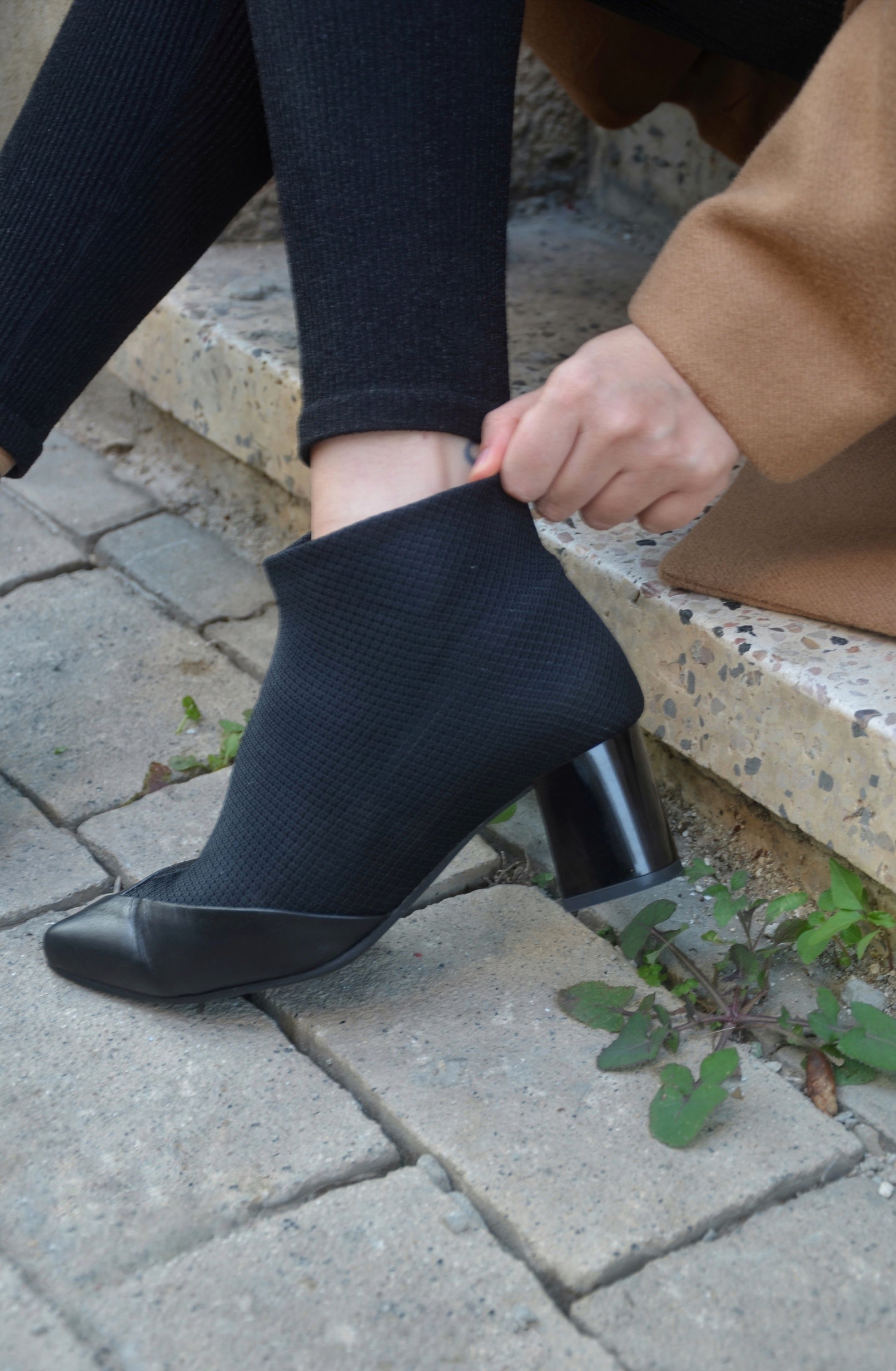#16 SUPER BLACK MESH BOOTIES - BLOCK HEELS