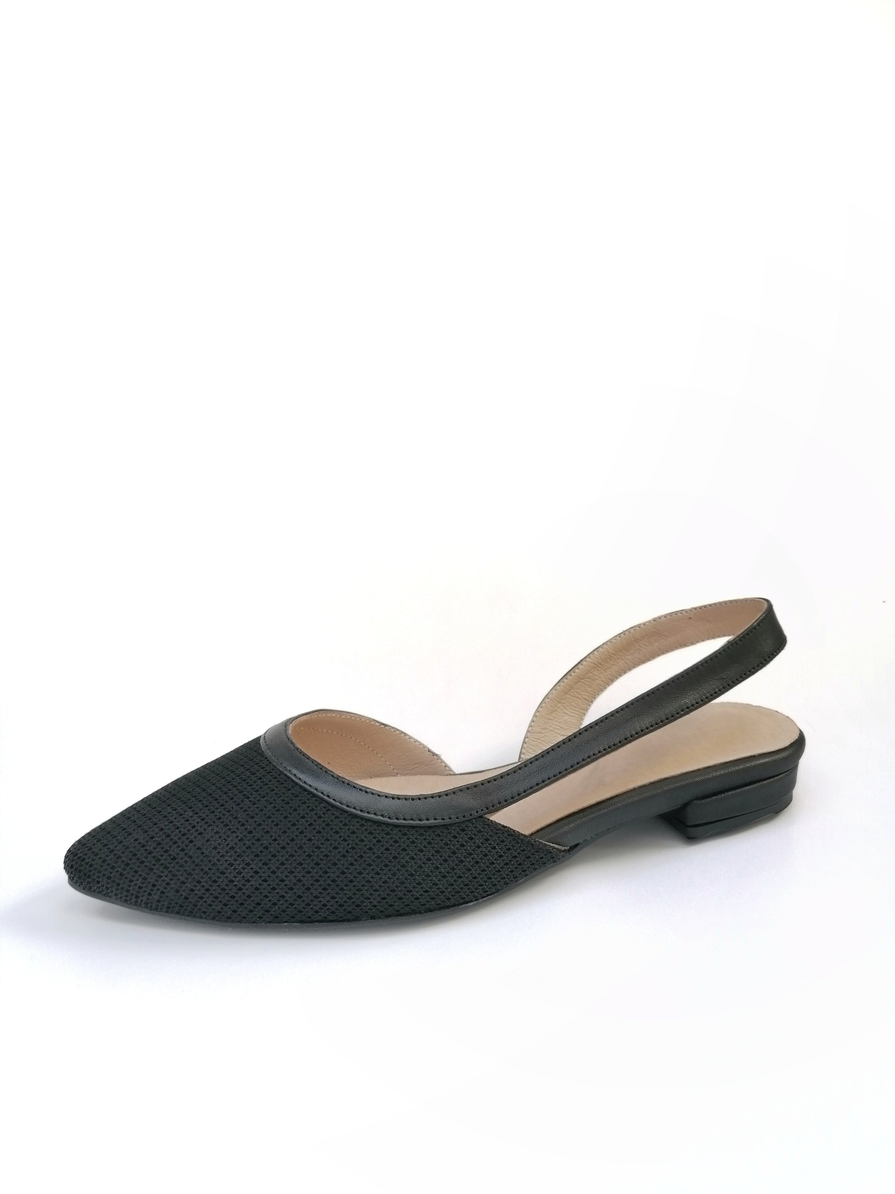 #15 Black & Black strap flats