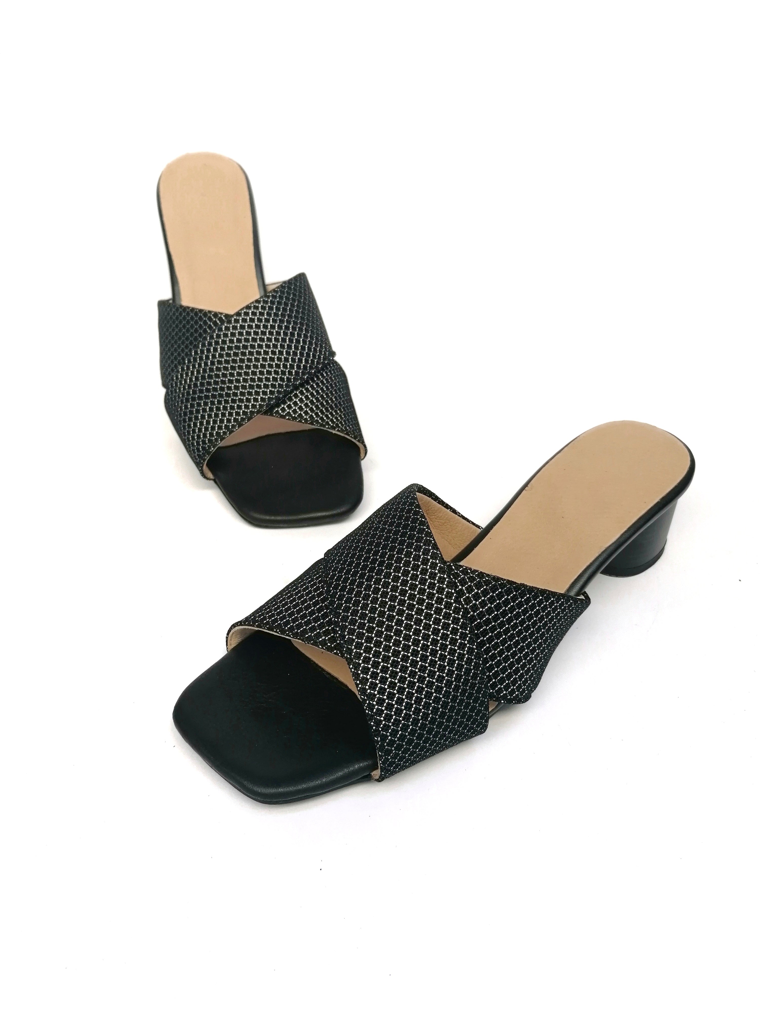 #17 X MESH SLIDE HEELS - BLACK