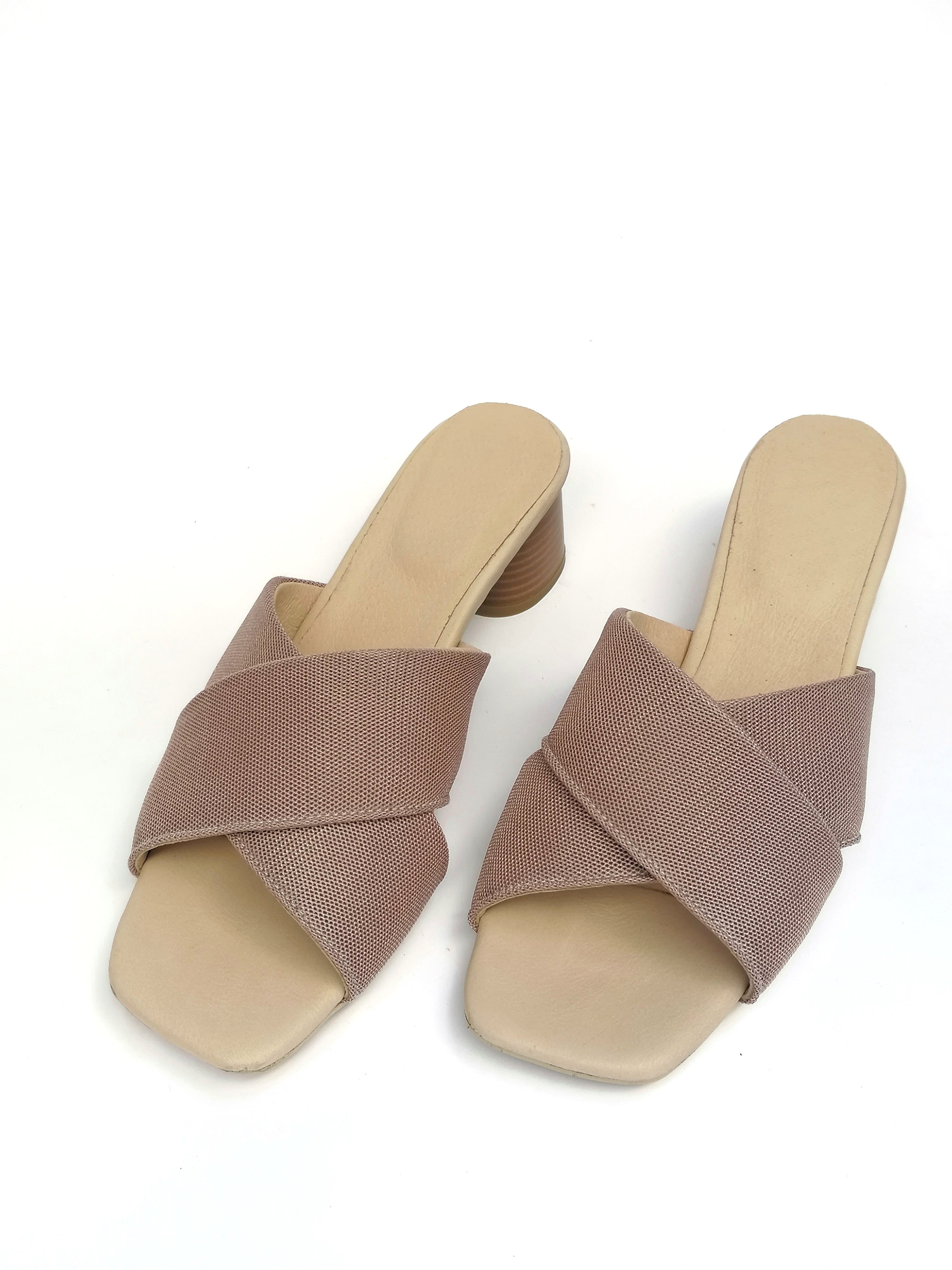 #17 X MESH SLIDE HEELS - BLUSH PINK