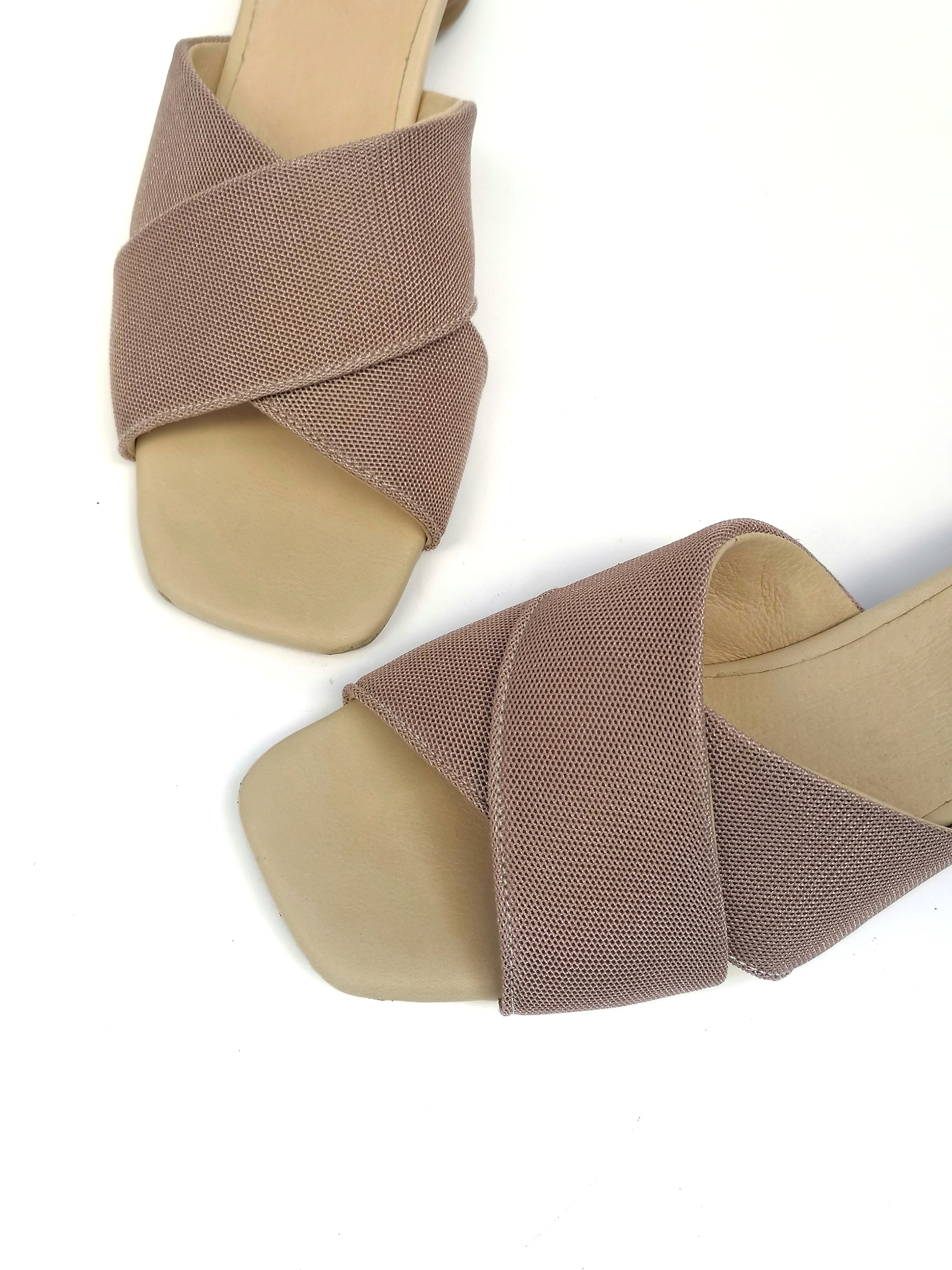 #17 X MESH SLIDE HEELS - BLUSH PINK