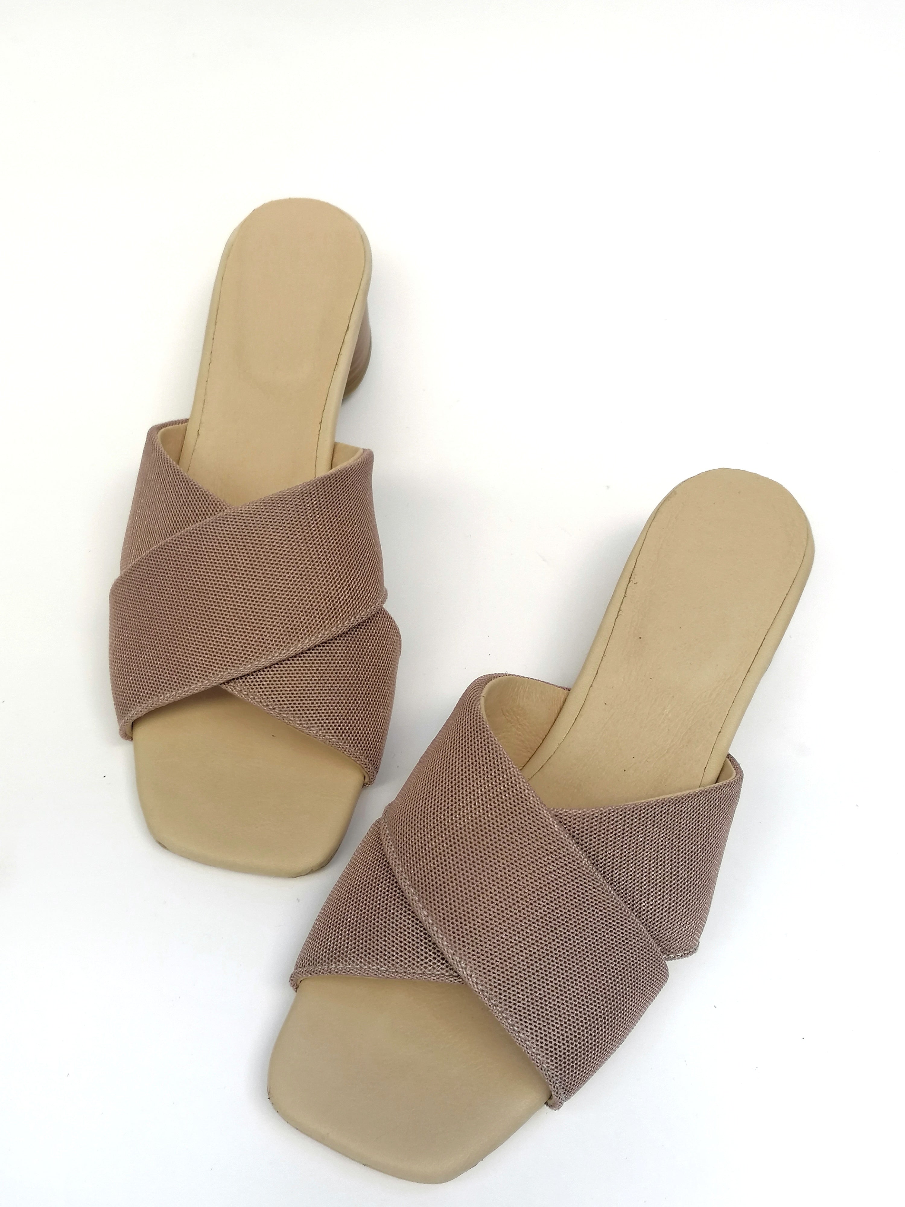 #17 X MESH SLIDE HEELS - BLUSH PINK