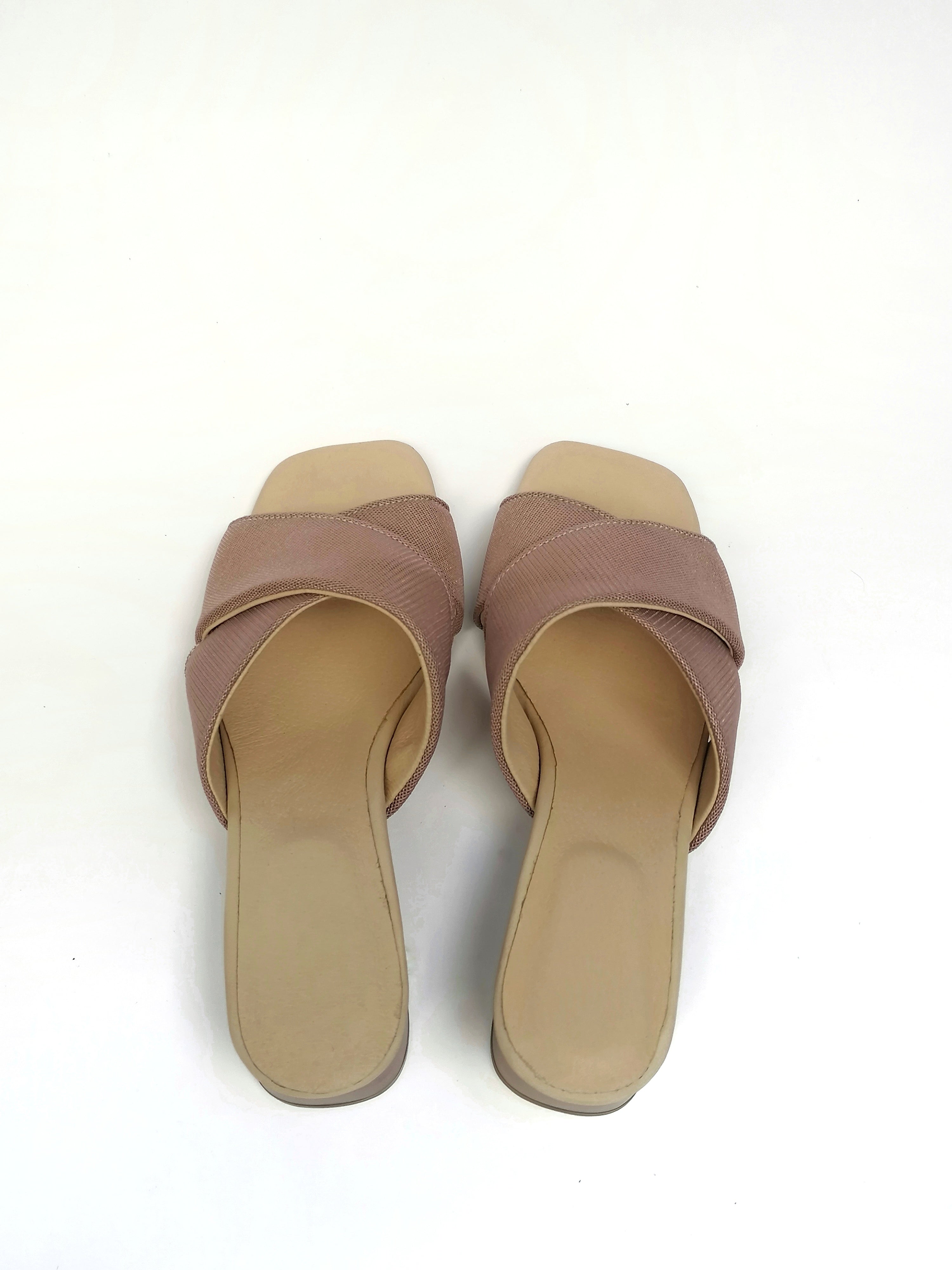 #17 X MESH SLIDE HEELS - BLUSH PINK
