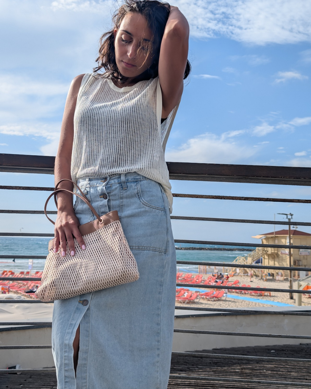 TRAPEZE BAG - CREAM & BROWN